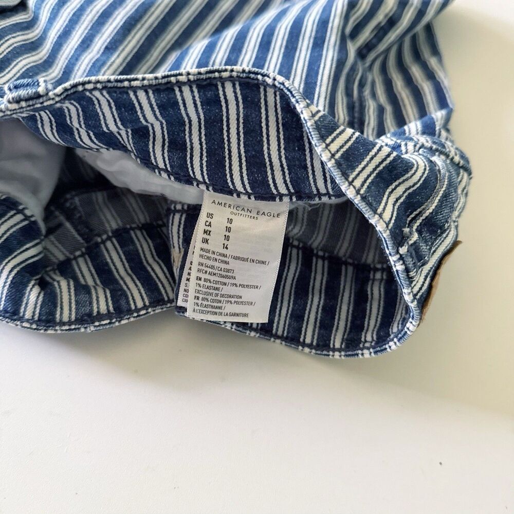 American Eagle 10 Hi-Rise Shortie Blue Stripe Denim Shorts Next Level Stretch - Picture 8 of 13